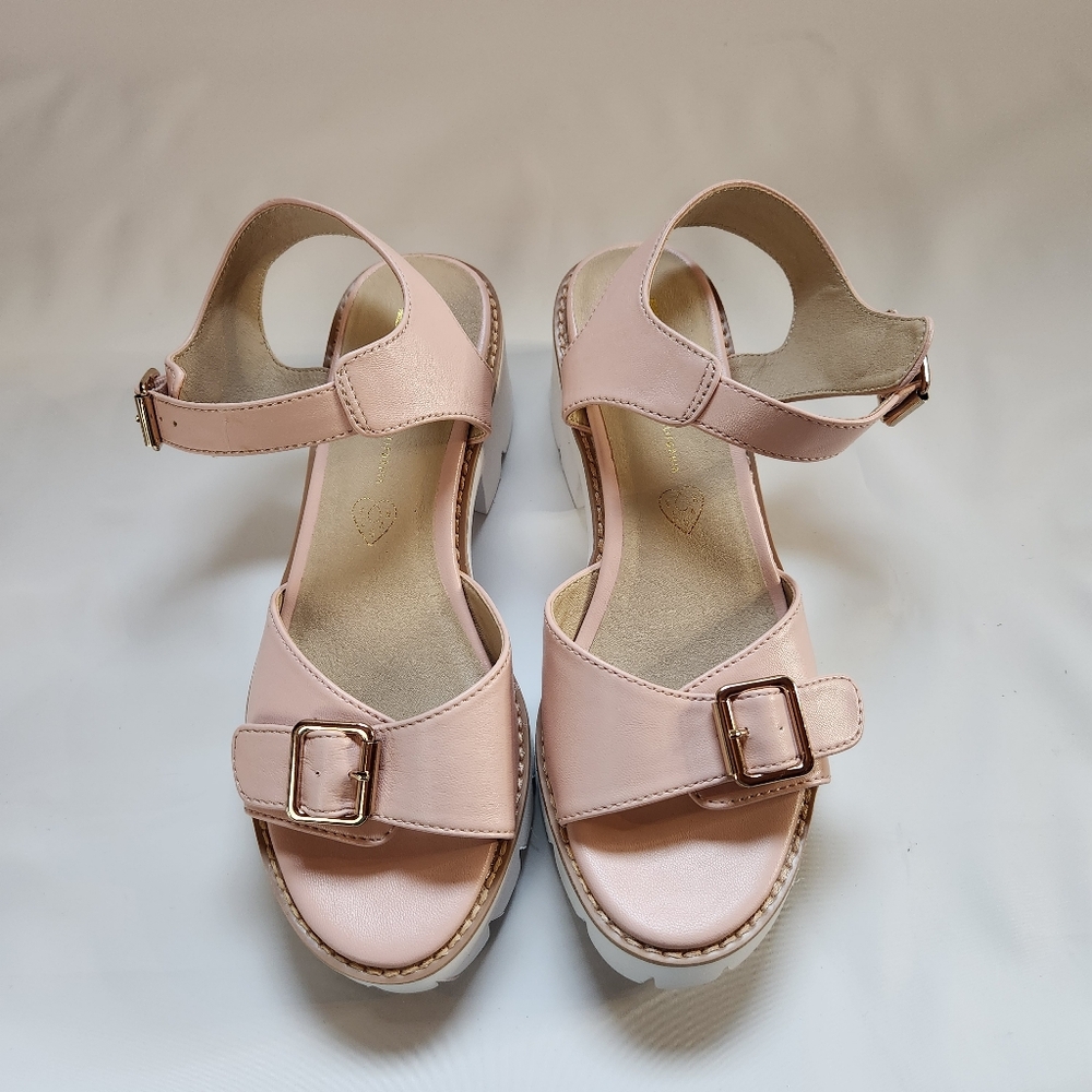 BC Footwear Blush So Famous Sandals Pink Vegan Leather Chunky Size 7.5 - Picture 1 of 15